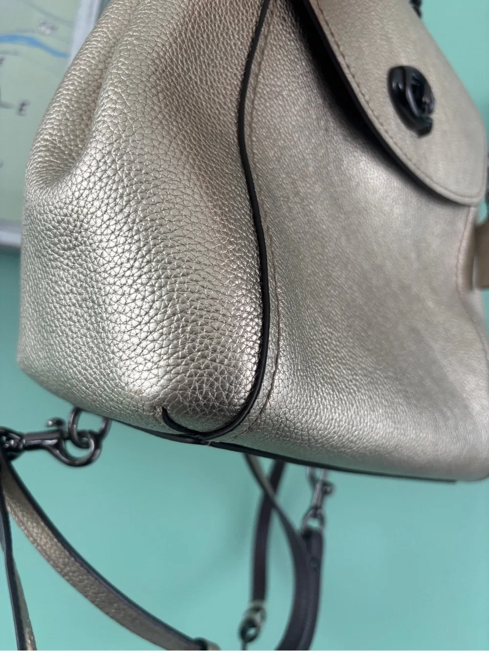 Coach Parker 18 Leather Convertible Backpack Purse Handbag in metallic color